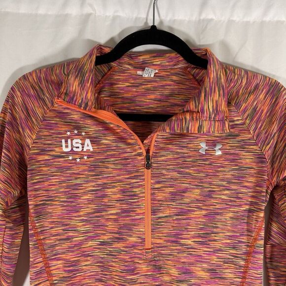 Under Armour USA Jacket Women's Small Orange 1/2 Zip Lightweight Pullover - Picture 2 of 9
